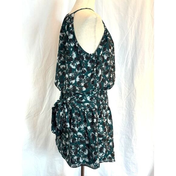 Beautiful Parker Summer Dress Green w/ Floral Print Stretch Waist w/ Tie M - Picture 5 of 8